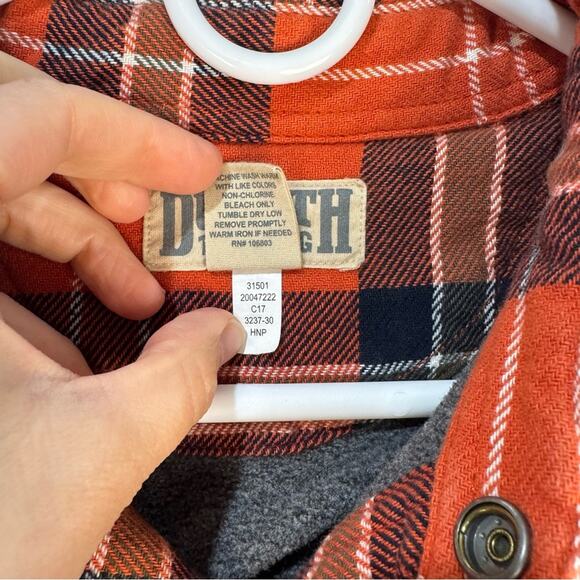 Duluth Trading Co Orange/Black Plaid Flannel Button-Up Jacket Shirt Men’s Large - Picture 4 of 7